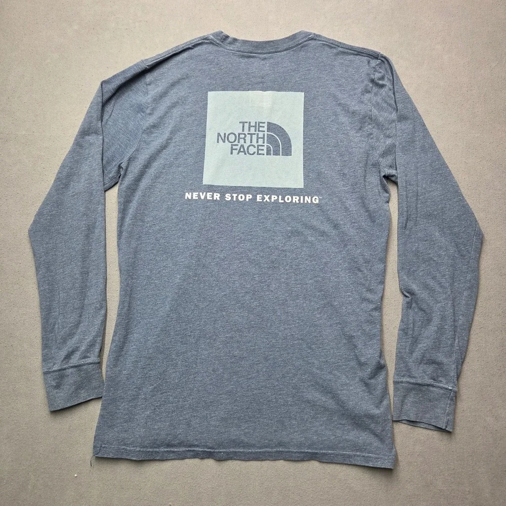 The North Face Long Sleeve T-Shirt Mens Medium Blue Heather Graphic Box Logo